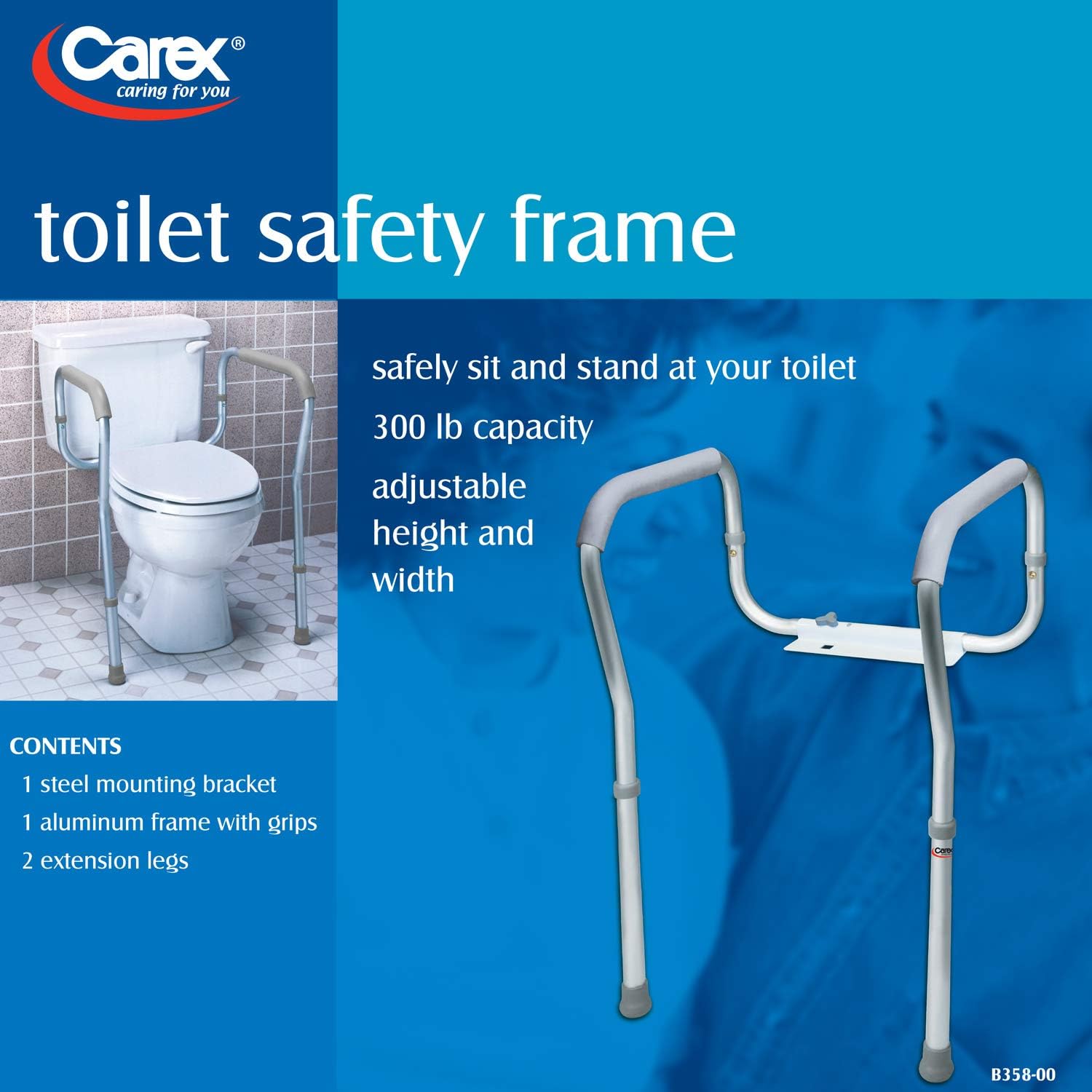 Carex Toilet Safety Frame - Toilet Safety Rails and Grab Bars for Seniors, Elderly, Disable, Handicap - Easy Install with Adjustable Width/Height, Fits Most Toilets: Health & Personal Care