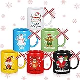 Lallisa 6 Pcs Christmas Coffee Mugs Set Holiday Mug Gift Set 12 oz Ceramic Coffee Mugs Christmas Gifts Xmas Merry Decorative Funny Santa Design for Women Men Table Kitchen Decoration