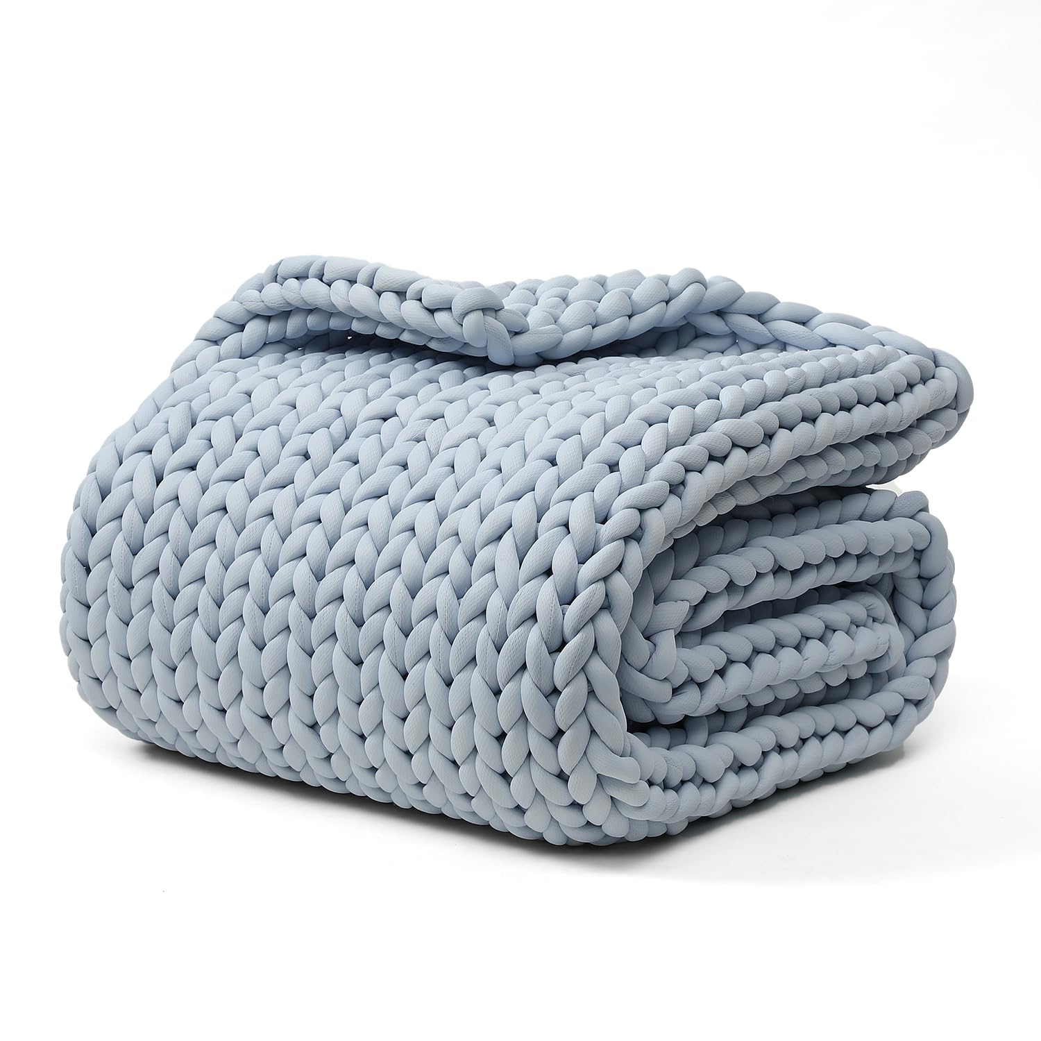 Photo 1 of YnM Cooling Chunky Throw Blanket, Medium-Weight, Hand Knitted, Skin Friendly, Ventilated and Breathable, Machine Washable, Home Décor Piece for Couch, Sofa and Bed (Azure Blue, 40x50 Inch)