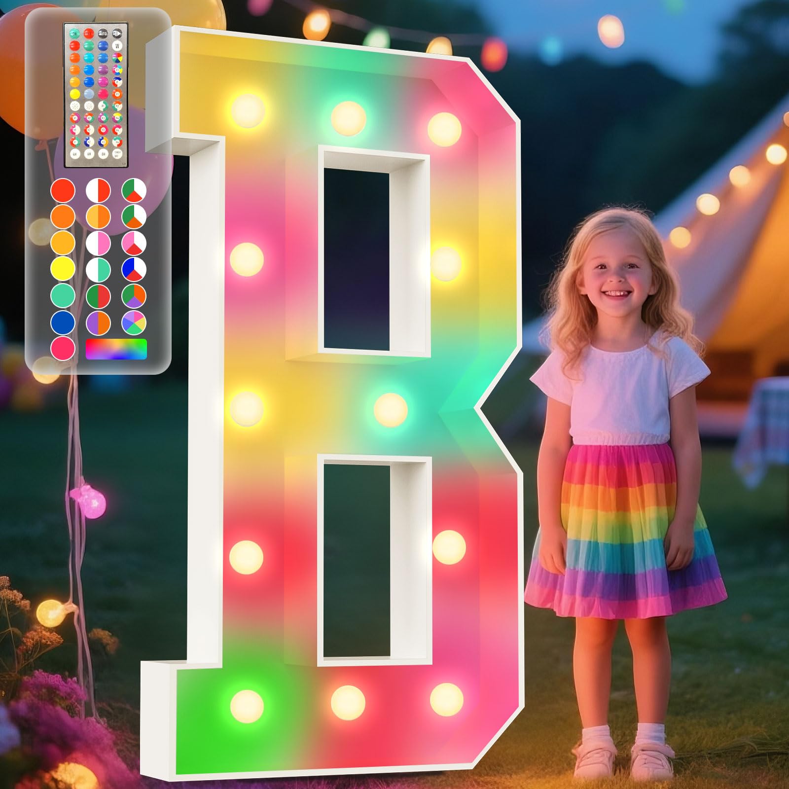 Photo 1 of Ledido 4FT Marquee Light Up Letters, 34 Colors Changing Marquee Letter 4 Feet Tall with Remote, Big Letters for Party Wedding Graduation Birthday Decorations, Large Light Up Letter B