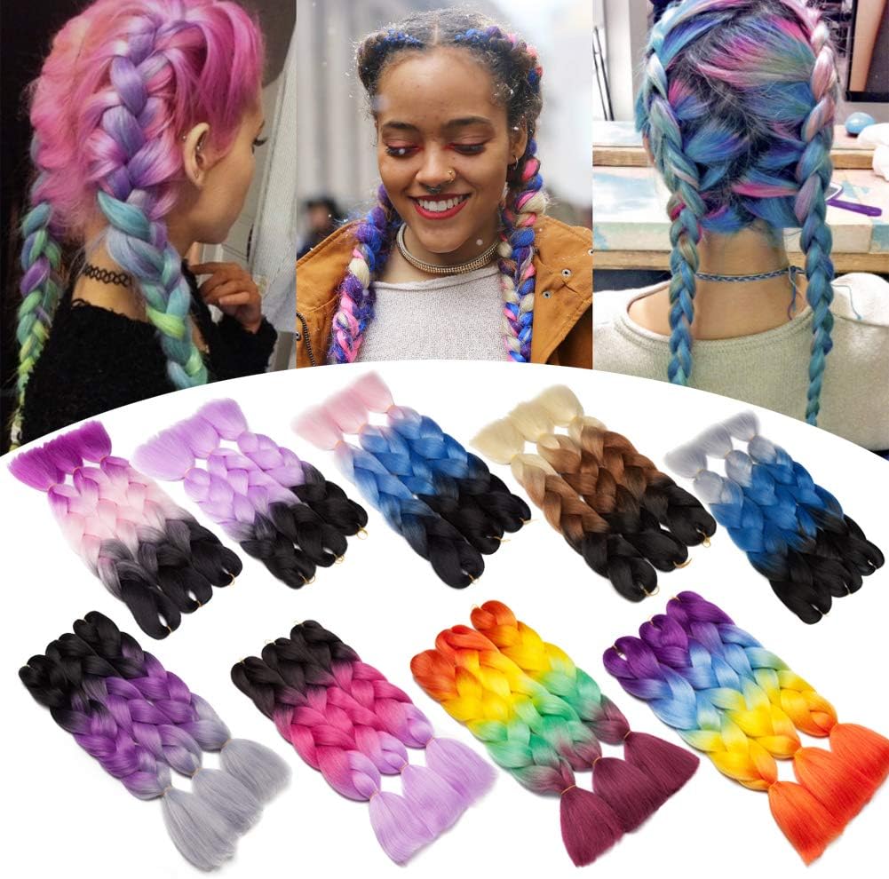 24 inch Jumbo Braiding Hair Jumbo Braid Hair Extensions Jumbo Box Braids Crochet Hair Long Rainbow Colorful for Women Kids DIY High Temperature Synthetic Fiber Medium Brown 5 Bunldes