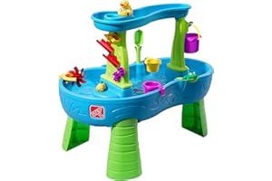 Step2 Rain Showers Splash Pond Water Table, Kids Water and Sand Activity Sensory Playset, Summer Outdoor Toys, 13 Piece Water Toy Accessories, For Toddlers 1.5+ Years Old, Blue & Green
