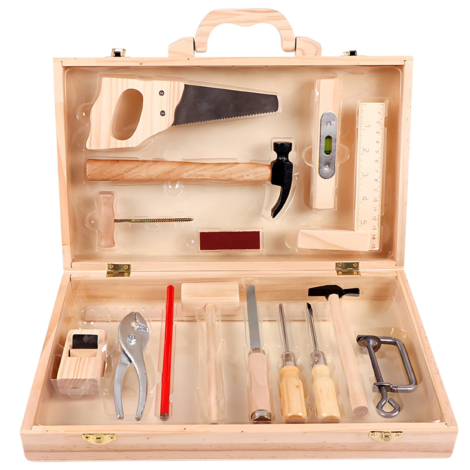 Kids Wooden Tool Set Toy Wooden Tool Box Tools Kit Role Play Montessori Mock Disassembly Construction Toys Realistic Garden Play Set with Box Case and Tools Accessories for Boys Girls