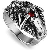 HZMAN Men Women Dark Gothic Rings Vintage Red Love Cubic Zirconia Rings Open Your Heart Personality Rings