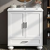 LIKIMIO 24" Bathroom Vanity with Ceramic Sink, 2 Doors 1 Drawer, Solid Wood Legs, Quick Assembly, Small Bathroom Storage, Whi