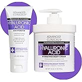 Advanced Clinicals Hyaluronic Acid Moisturizer Body Cream | Hydrating Cream & Body Lotion For Women & Men To Help Improve Look of Wrinkles, Stretch Marks, Dry Skin, & Crepey Skin, 16OZ + Travel Size