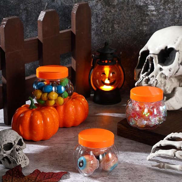 HSEI 50 PCS 5 OZ/ 150 ML PLASTIC PUMPKIN CANDY JARS HALLOWEEN LARGE CANDY BOWL FALL THANKSGIVING JAR WITH LIDS PLASTIC PUMPKIN CONTAINERS FOR HALLOWEEN PARTY DECORATION (HOT PINK,BLACK)