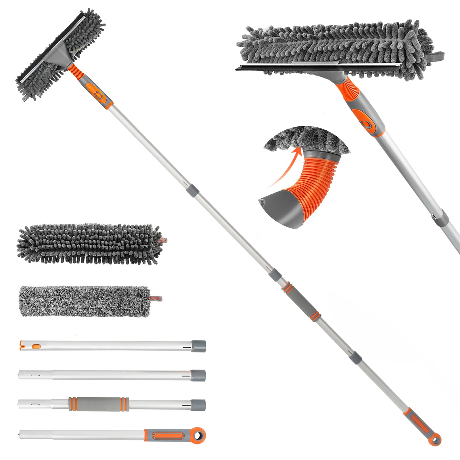 eazer Window Squeegee Cleaner - 2 in 1 Window Cleaning Tool Kit, 62inch Extension Pole Washer Equipment for Car Indoor Outdoor Window Glass