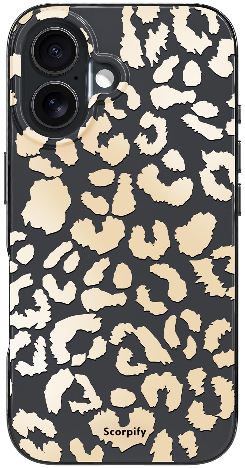 SCORPIFY for iPhone 16 Case [Compatible with MagSafe] with Matte Skin Tone Leopard Print Design, Cute Black Cheetah Magnetic Phone Cover for Women Girls, Slim Shockproof Bumper