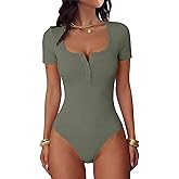 ANRABESS Bodysuits for Women short sleeve Tops Henley Scoop Neck Slim Fit Ribbed Knit Soft Basic Shirts 2026 Summer Outfits