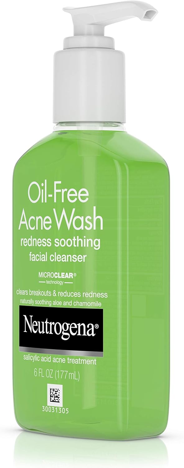 Neutrogena Oil-Free Acne and Redness Facial Cleanser, Soothing Face Wash with Salicylic Acid Acne Medicine, Aloe, and Chamomile to Reduce Facial Redness, 6 fl. oz: Beauty