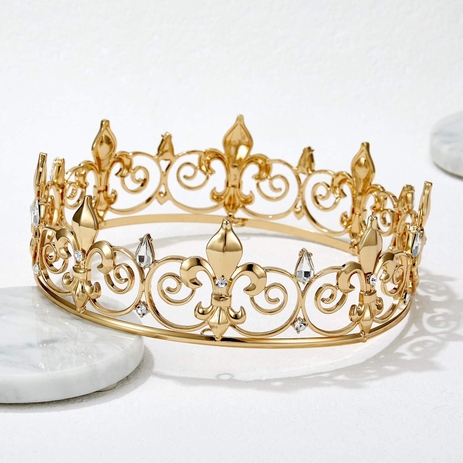 SWEETV Royal Full King Crown - Metal Crowns and Tiaras for Men Prom King Party Hats Costume Accessories, Gold: Beauty