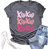 Valentine's Day Shirts for Women Love Heart XOXO Cute Graphic T Shirts Casual Spring Tops Tee for Her Gifts