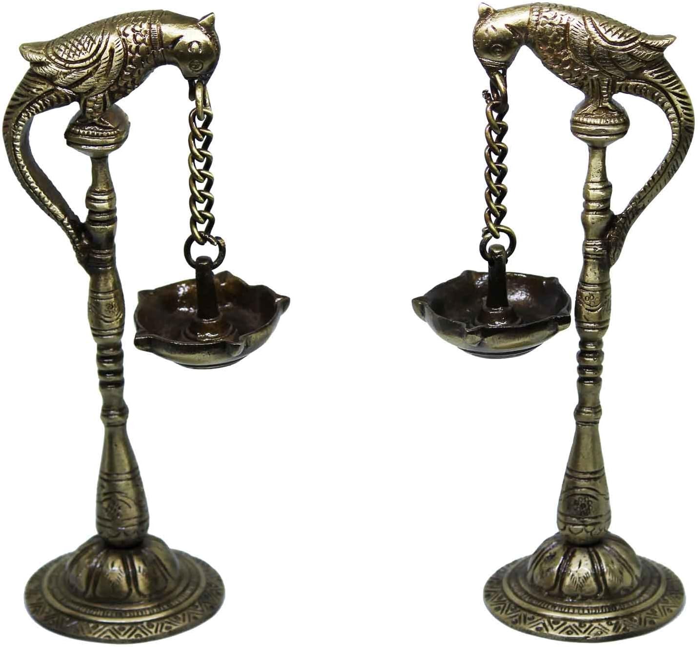 CraftJunction Brass Handcrafted Set of 2 Peacock Diya Showpiece Figurine(7.5*7*2.25 Inches)
