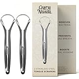 Guru Nanda Stainless Steel Tongue Scraper (Pack of 2), Fights Bad Breath, Medical Grade 100% Stainless Steel, Great for Oral 