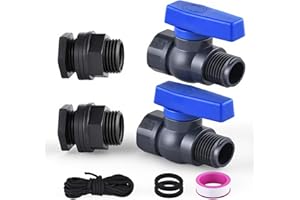 LUOFANT 2 Pack 3/4 Inch Rain Barrel Spigot Kit, PVC Garden Hose Shut Off Valve with Bulkhead Fitting, Rain Barrel Diverter Kit for Water Tanks, Aquariums, Garden Barrel