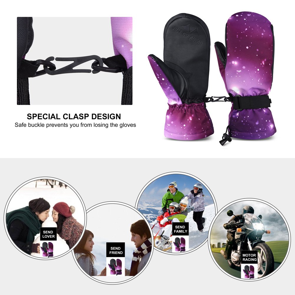 Vbiger Ski Gloves Cycling Mittens Waterproof Winter Warm Gloves (Star Pattern, L)