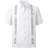 Men's Guayabera Shirts Short Sleeve Casual Snap Shirts