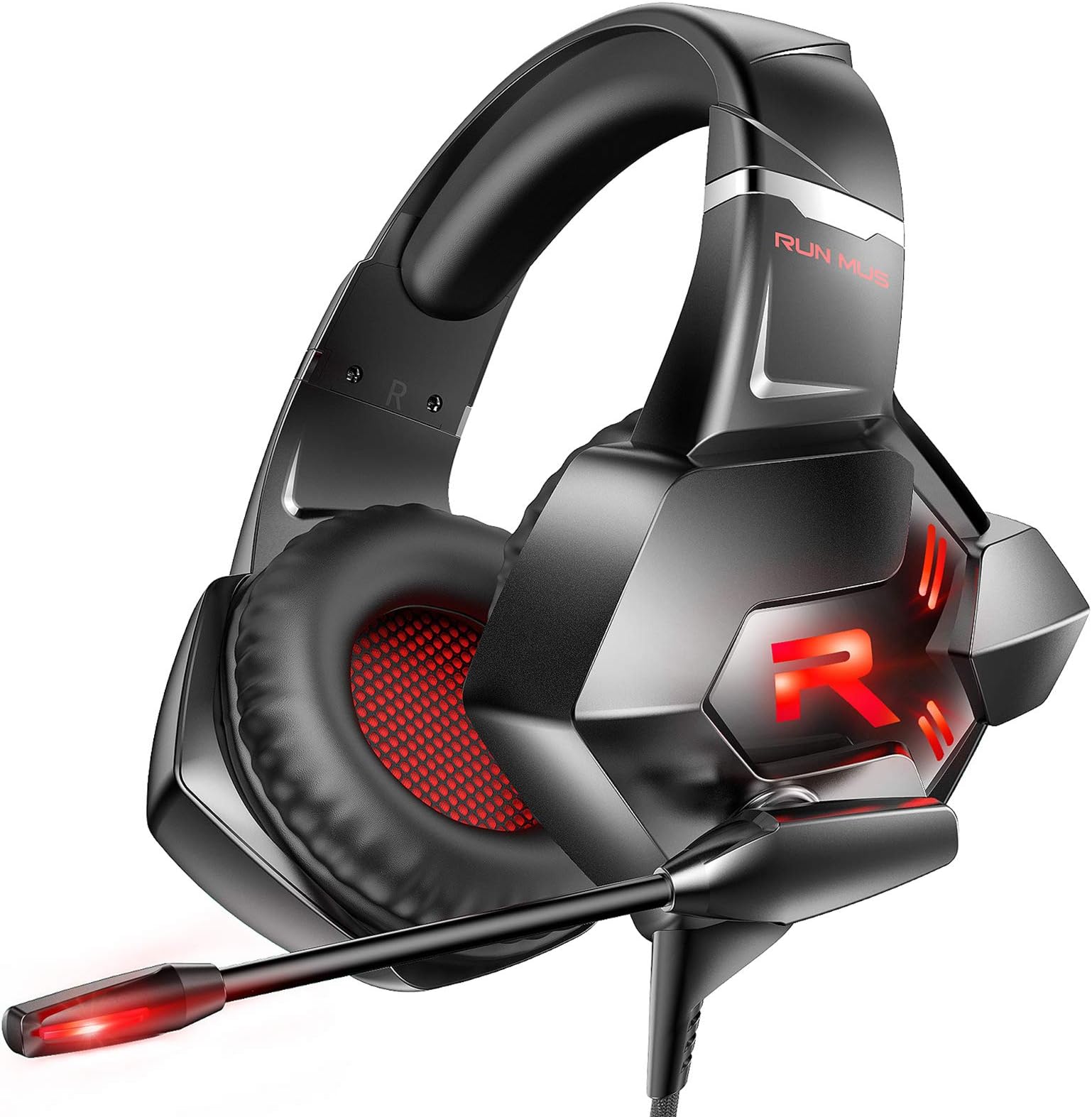 RUNMUS Gaming Headset Xbox One Headset PS4 Headset, 7.1 Surround Sound PS5 Gaming Headphone, Noise Canceling Mic & LED Light for 3DO Games, Compatible with Xbox One (Adapter Not Included) PC MAC