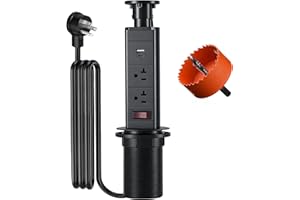 AWINLI Countertop Pop-Up Power USB Socket with 2 T-Shaped Blade Power AC Sockets,1 USB-C and 1 USB Port Socket,5.5FT Retracta