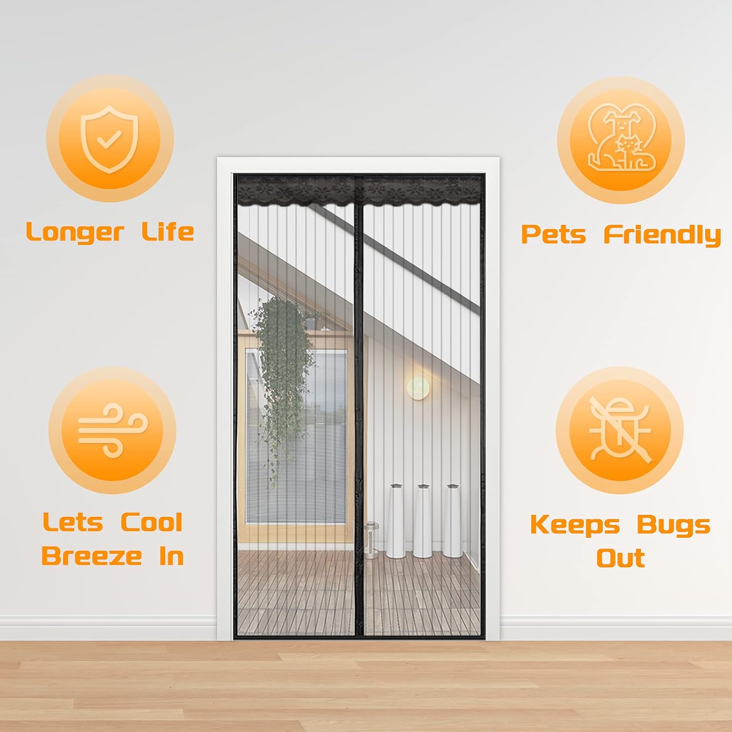 NGreen Reinforced Magnetic Screen Door, Heavy Duty Mesh Curtain and Full Frame Hook and Loop, Keeps Mosquitoes Out - Image 5