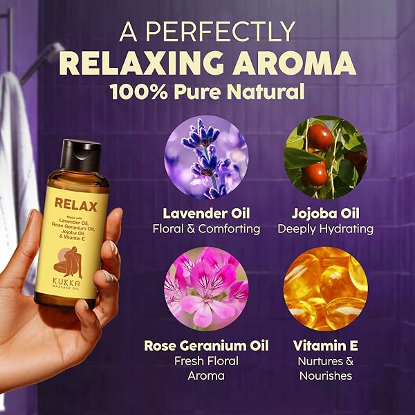 KUKKA RELAX MASSAGE OIL – 3.38 FL OZ – ENHANCES RELAXATION AND COMFORT FOR BLISS – LAVENDER MASSAGE OIL FOR MASSAGES DEEPENS CONNECTIONS FOR MOMENTS OF COMFORT – NATURAL INGREDIENTS AND NON-GREASY