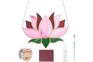 LemonRoad 1 Set Lotus Flower Pre Cut Stained Glass DIY Stained Glass Craft Kit with Solder Wire, Gel Flux, Flux Brush for Adult Make Your Own Beautiful Art Handcrafts for Christmas Home Decor