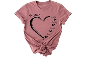 Custom Heart Mom Shirt with Kids Names, Personalized Grandma Shirt with Grandkids Names, Mothers Day T Shirts Gifts for Nana