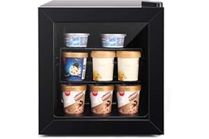 Northair Compact Mini Freezer with Glass Display Door - 1.1 Cu Ft with 2 Removable Shelves - Quiet Upright Freezer - 7 Temperature Settings - Black