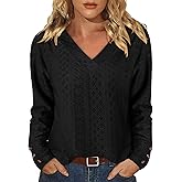 KISSMODA Long Sleeve Fall Shirts For Women V Neck Tunic Tops Embroidered Button Down Knitted Blouses 2025