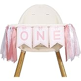 UOAOU Pink Bow One High Chair Banner - One High Chair Bow Banner, Birthday Decoration, Ribbon Girl 1st Birthday