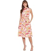 London Times Women's Button Front Sleeveless Midi Shirt Pockets-Belted A-line Summer Wedding Guest Dress
