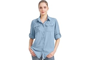 Alfiudad Women's UPF 50+ Long Sleeve UV Sun Protection Safari Shirts Outdoor Quick Dry Fishing Hiking Travel Shirts