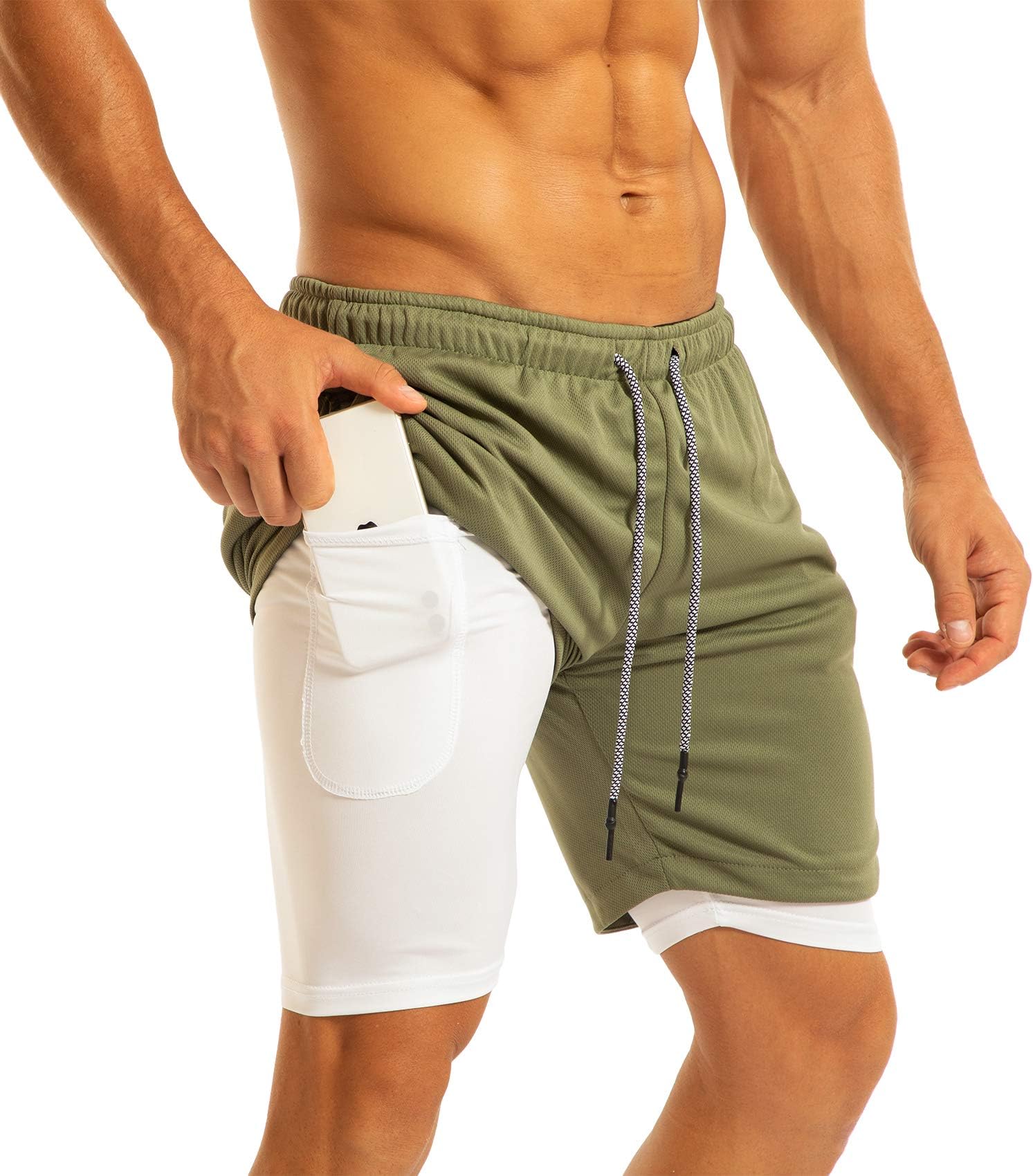 Men's 2-in-1 Running Shorts 7" Workout Training Jersey Short