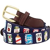 Huck Venture Full Grain Leather Needlepoint Belts for Men Handmade w/Cotton & Solid Brass Buckle