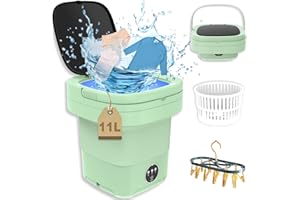 ABXKZ Mini Portable Washing Machine, 11L Foldable Washer with Dryer for Baby Clothes, Small Washing Machine with Laundry Basket for Underwears, Baby Clothes, Socks, Pet Garments, Small Items (Green)
