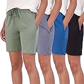 Real Essentials 4 Pack: Women's 7" Bermuda Long Casual Yoga Super-Soft Loose Comfy Shorts with Pockets (Available in Plus)