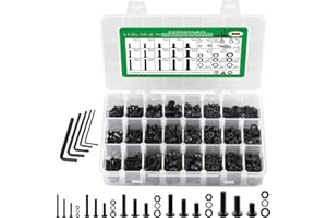 LUKAISEN 1500PCS Screws Nuts and Washers Assortment, Metric Bolt Assortment M2 M3 M4 M5 M6 Black Zinc Plated Hex Socket Head Cap Machine Screws - 10.9 Alloy Steel Bolts and Nuts Kit with 5 Wrenches