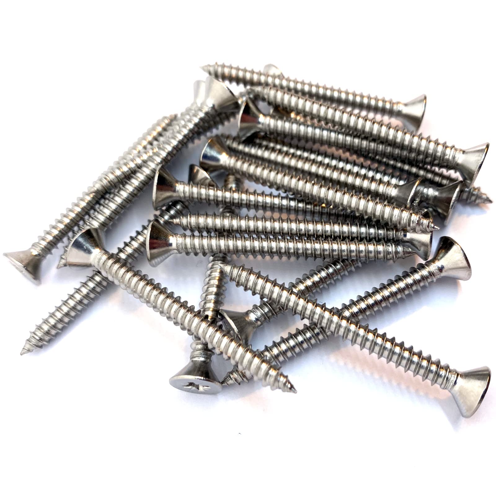 No.10 x 2" (4.8mm x 50mm) Pozi Countersunk Self-Tapping Screw DIN7982 - A4 (316) Stainless Steel (Pack of 20)