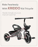 KRIDDO Kids Tricycle 18-36 Months to 5 Years Black Trike Safety Wheelbase view 6