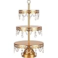 Amalfi Decor 3 Tier Dessert Cupcake Stand, Round Metal Pedestal Tray with Crystals, Gold