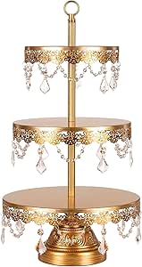 Amalfi Decor 3 Tier Dessert Cupcake Stand, Round Metal Pedestal Tray with Crystals, Gold
