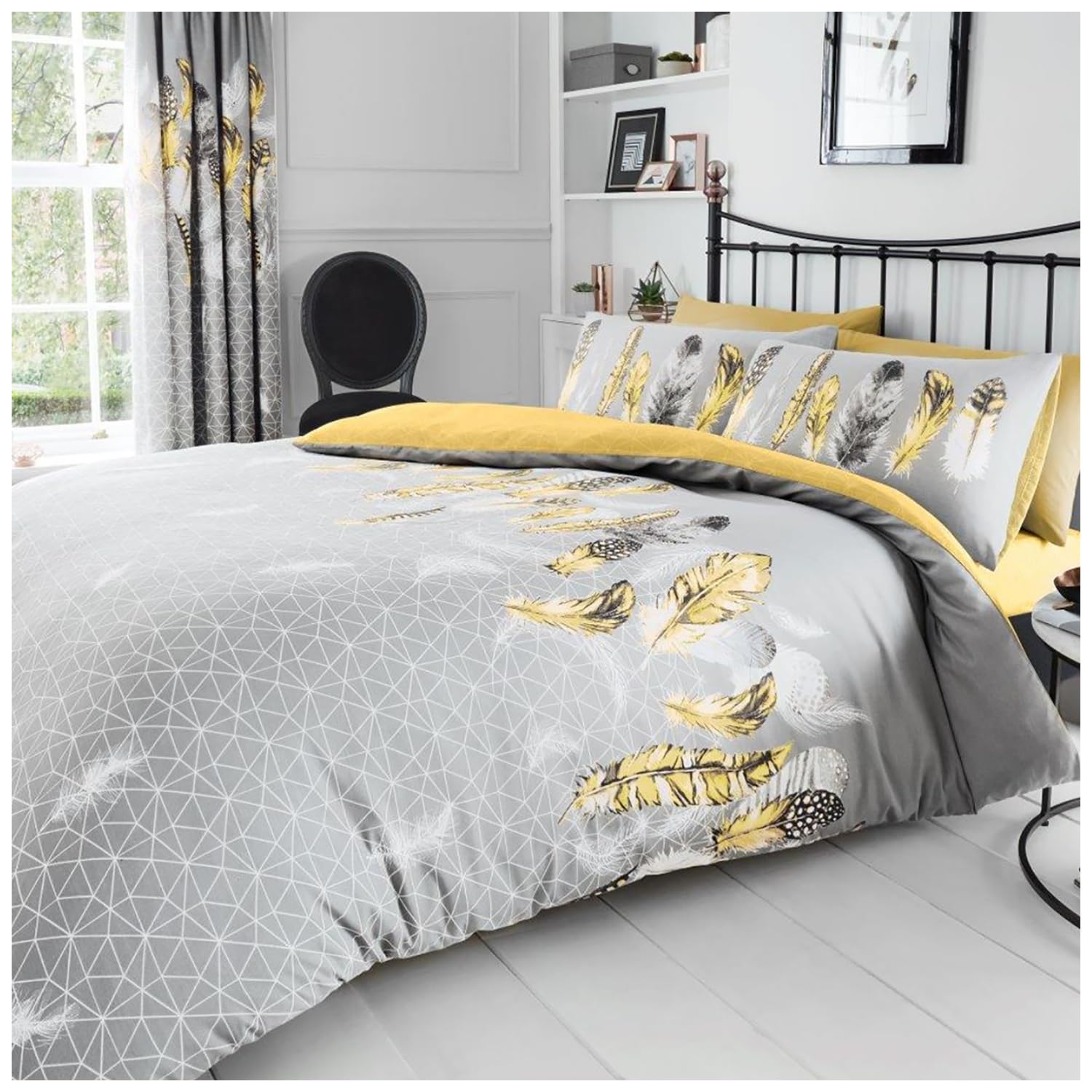 GC GAVENO CAVAILIA Easy Care Duvet Cover Printed Quilt Set Reversible Bedding, Single, Yellow