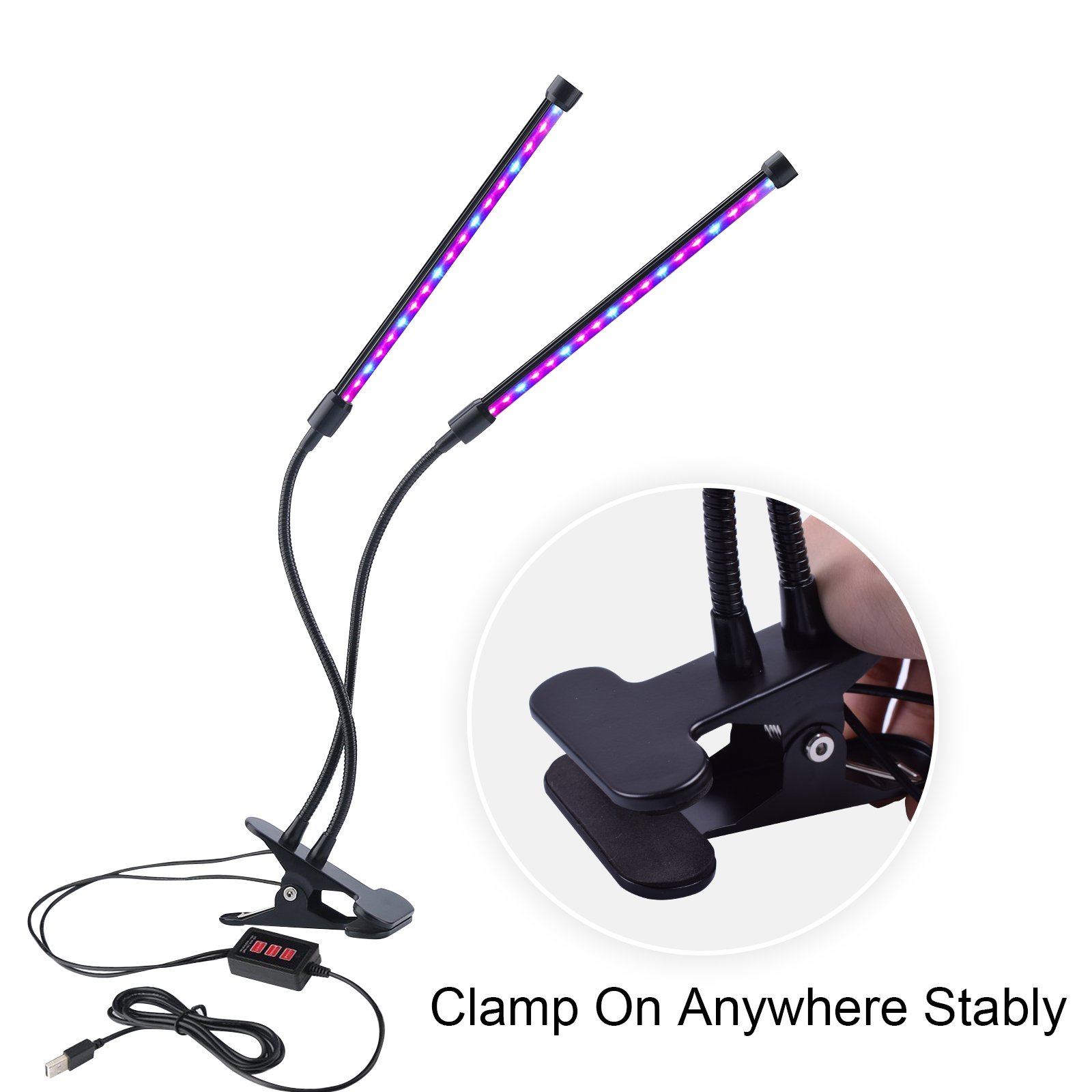 MIXC LED Grow Lamp Light, 18W USB Dimmable Indoor Plant Growing Light with 5-Level Brightness 3/6/12H Timer Adjustable 360 Degree Gooseneck for Seedling Tray Succulent Gardening Plants