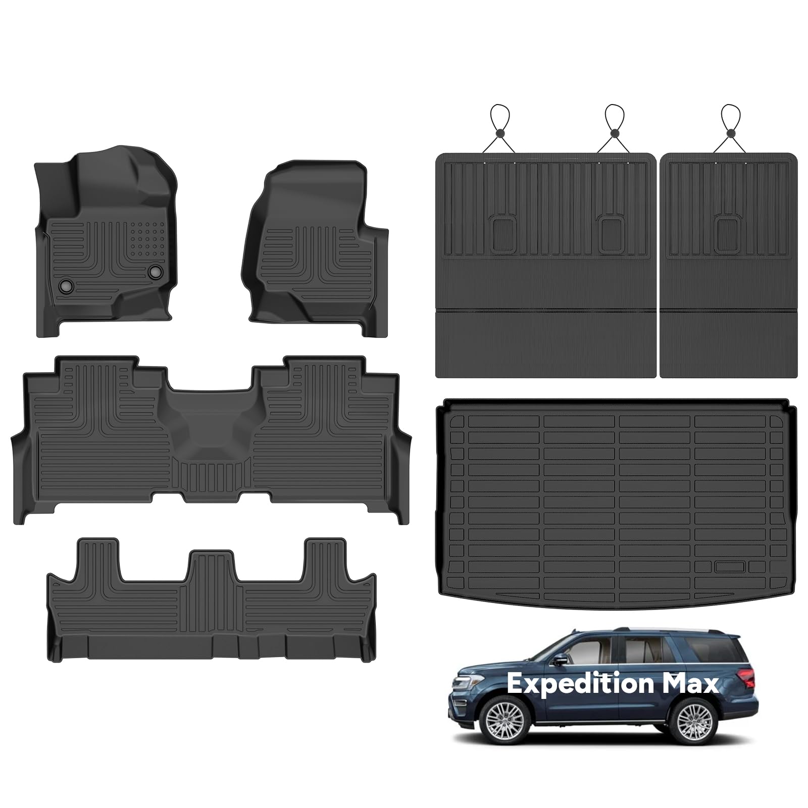 Wayhigh® Floor Mats & Backseat Cargo Liner for 2021-2025 Ford Expedition Max 8 Seats Bench Seating(Only Fit Max), All Weather Protection TPE Waterproof Floor Liners, Expedition Max Accessories Image