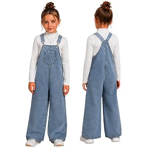 Afsmlys Girls Denim Overalls Kids Sleeveless Wide Leg Jumpsuit Bib Overall with Pockets 4-9 Years