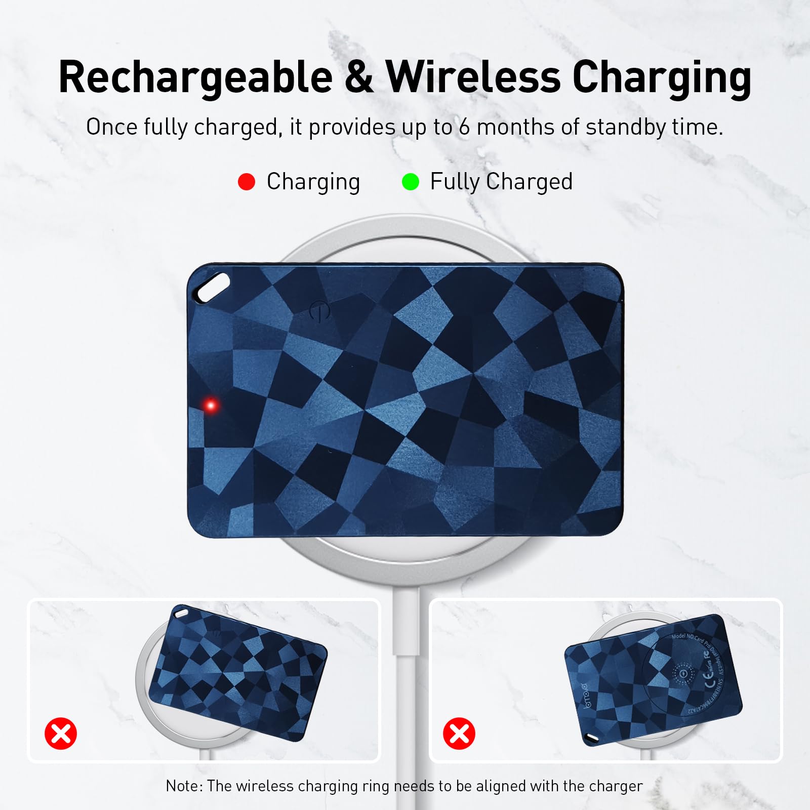 Wiederaufladbare Wallet-Tracker-Karte für Android oder iOS, 1,6 mm Ultra Slim, Funktioniert mit Apple Find My oder Google Find Hub App, IP68 Wasserdicht, für Pässe/Gepäck/Schlüssel/Rucksack, 1 Pack 3