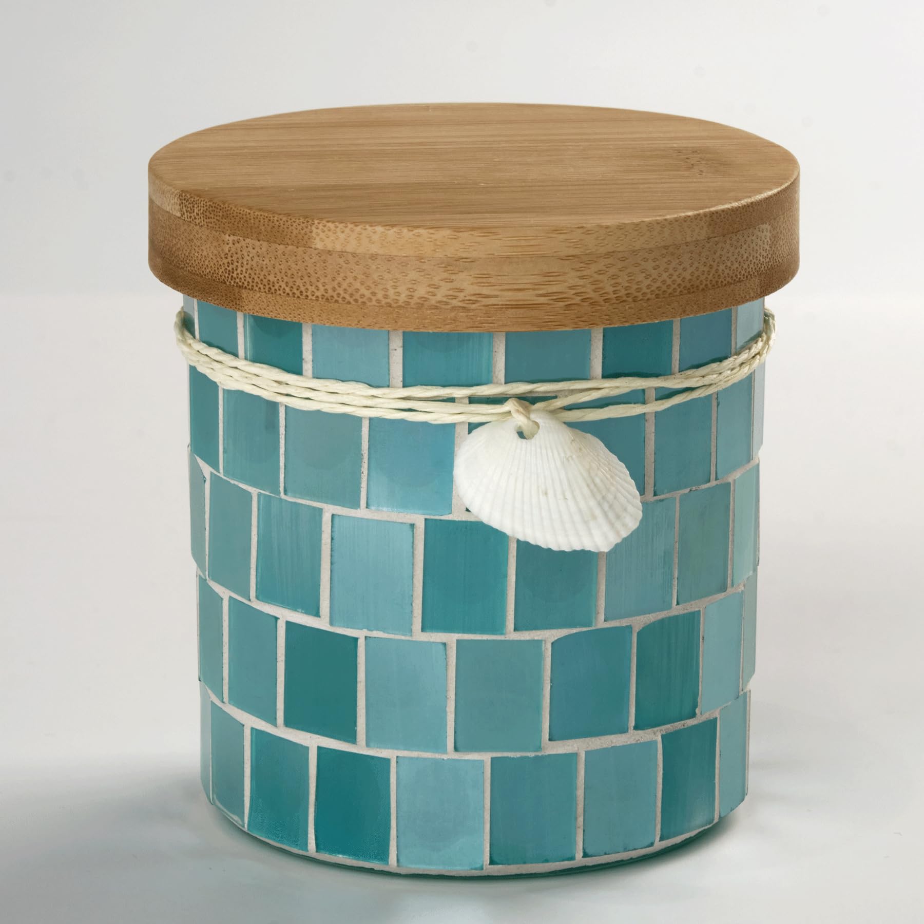 Photo 1 of ***SEE CLERK COMMENTS*** MKOSAB Qtip Holder for Bathroom ,Bathroom Canisters for Cotton Balls,Swabs,Floss Picks,Hair Ties,Mosaic Glass Apothecary Jars with Lids ,Vanity Organizer and Storage,Coastal Decor with Shells (Blue)