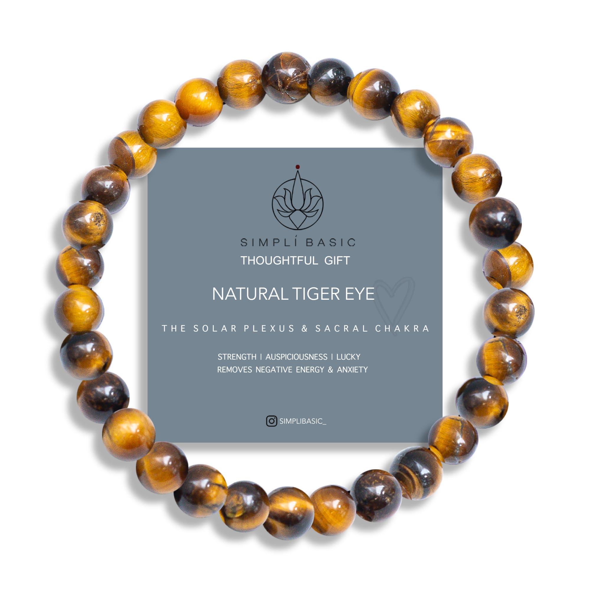 SIMPLÍ BASIC Natural 6MM Tiger Eye Brown Black Crystal Stone Healing Bracelet for Women and Men with Attractive Gift Box & Velvet Pouch