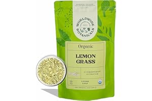 Worldwide Botanicals Organic Lemon Grass Leaves – 7oz - Loose Leaf - Cut and Sifted – 100% pure Cymbopogon citratus - Zacate de limon - Resealable Bag for Freshness - Perfect for Cooking and Tea